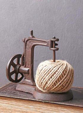 怀旧覆古乡村老式缝纫机铁艺模型摆件服饰店摆设含麻绳收纳架