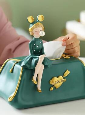 意少女纸巾盒奢轻厅设创计客纸抽茶几纸盒收纳创新款纸巾意家用抽