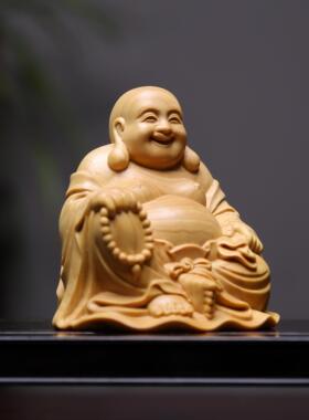 小叶黄杨木雕刻坐弥勒佛笑佛摆件家居汽车办公室装饰品实木工艺礼
