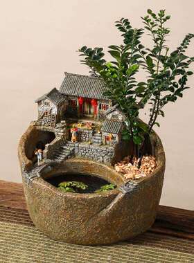 创意水摆件露循环水玄流关永动台景鱼缸禅意99987057造景茶几装饰