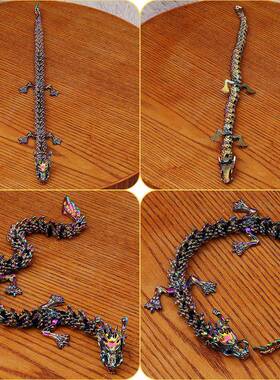 爆款3D立体活动龙手把件长款龙王霸气桌面装饰彩龙金属摆件工艺品