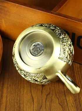 爆款黄铜龙凤山水茶壶家居茶桌茶具纯铜摆件龙凤呈祥小茶壶会销礼