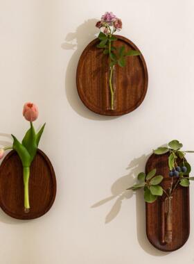 【掬涵】中式实木壁挂花器墙上装饰创意组合木托 托花瓶禅意民宿