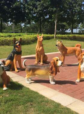 仿真狼狗摆件动物德牧犬斑点金毛玻璃钢雕塑宠物店庭院装饰工艺品