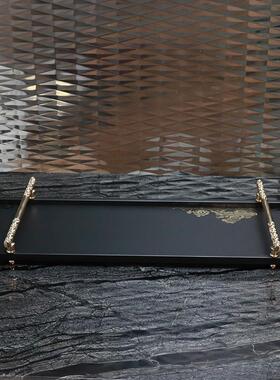 现代新中式铁艺托盘家居收纳金属几何玄关桌面手提装饰托盘摆件