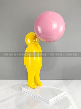 抽象吹泡泡小胖人物雕塑摆件轻奢橱窗餐厅酒店样板间软装装饰