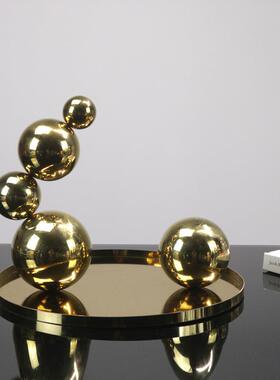 现代轻奢不锈钢电镀金色珠点层叠托盘抽象摆件家居样板间客厅装饰