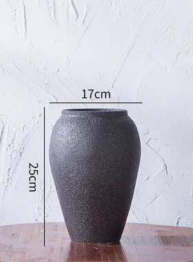 正品景镇陶瓷黑色落陶花瓶现代简约干花客厅插花粗摆件手地工复德