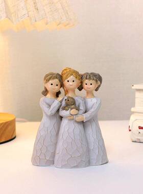 跨境新品创意三女孩雕像桌面家居卧室感恩节圣诞节装饰品树脂摆件