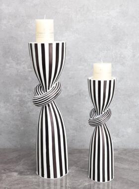 简约厅现代创台意黑白纹条扭结烛树脂摆0035件样板房客厅餐桌面装
