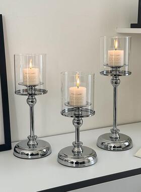 ins覆古高级蜡烛烛台桌面装饰摆饰欧式香薰烛光玻璃罩新年装饰品