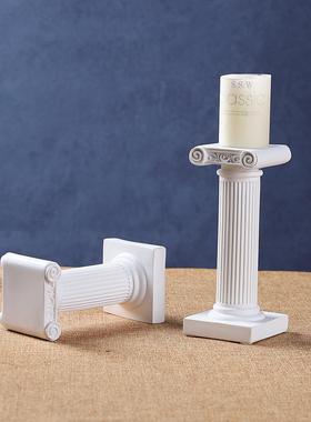 欧式罗马柱摆件桌面装饰品树脂工艺品展示台底座拍照道具创意烛台