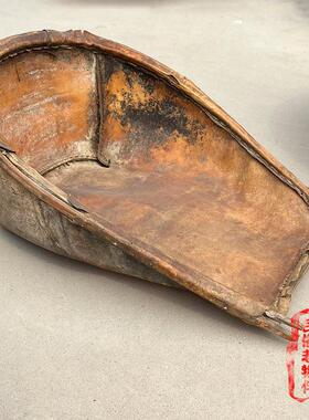 80年代老物件老式牛皮簸箕簸箩怀旧复古农村柳编竹编装饰品摆件