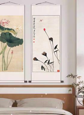 水墨荷丝绸画国画卷轴花鸟挂画家居装饰古色古香送礼礼品画