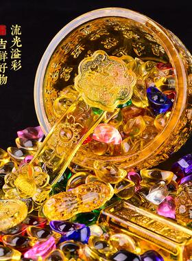 琉璃百福聚财缸聚宝盆摆件米缸七彩水晶元宝客厅财位开 业装饰礼