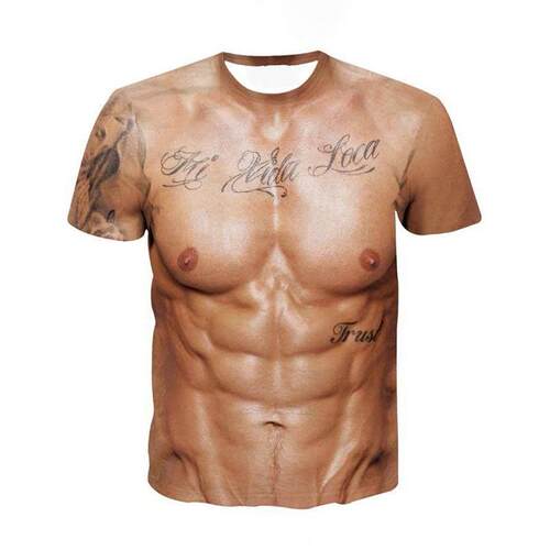 Fun muscle-mimicking streetwear tops and t-shirt肌肉模彷T-恤 - 图2