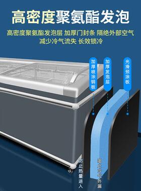 超市组合岛柜商用卧式无霜冰箱海鲜雪糕冰柜不锈钢把手冷冻展示柜