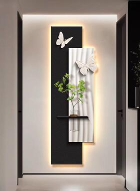 玄关装饰画水培绿植意式极简客厅走廊尽头挂画立体入户楼梯壁灯