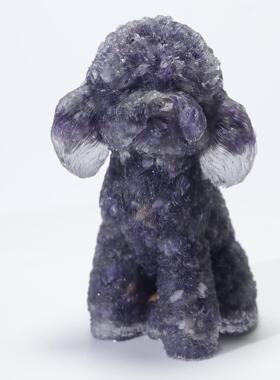 水晶碎石泰迪摆件手工滴胶动物工艺品水晶泰迪贵宾犬车载摆件