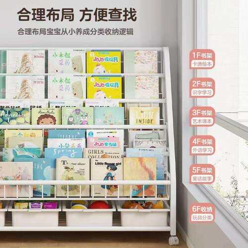 儿童书架可移动收纳绘本架阅读架多层杂志置物架落地式书柜收纳架 - 图2