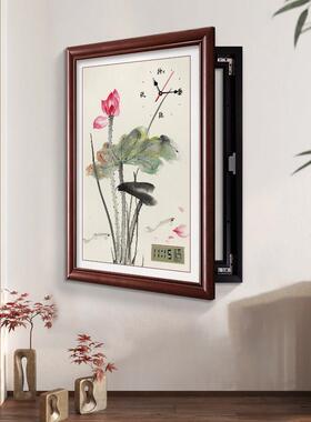 电表箱装饰画画竖版带钟表新中式配电箱挂画画电闸箱总开关盒饭厅