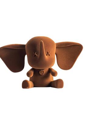 轻奢植绒小飞象卡通动物摆件高级感客厅隔断屏风柜小众艺术装饰品