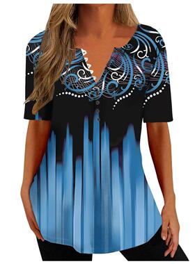 Women's printed collar short sleeved shirt short sleeved
