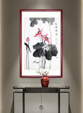 国画花鸟画客厅卧室挂画中式装饰画手绘竖幅玄关挂画水墨字画荷花
