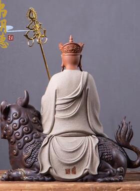 弗朗德手造地藏王菩萨神像摆件陶瓷娑婆三圣摆件地藏菩萨坐谛听像