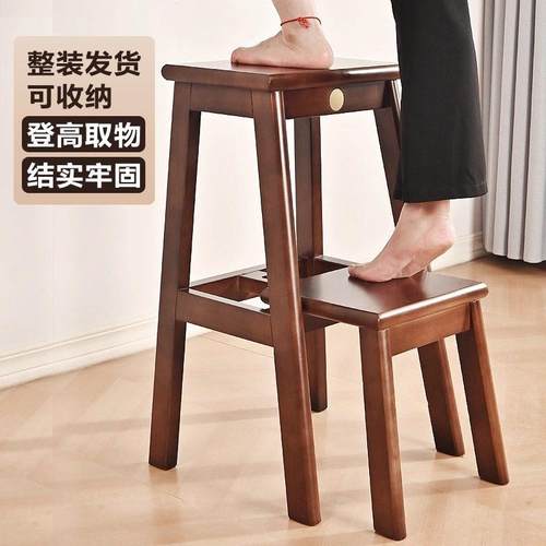 全实木梯凳家用可折叠伸缩凳子步梯凳多功能厨房阶梯凳整装发货 - 图0