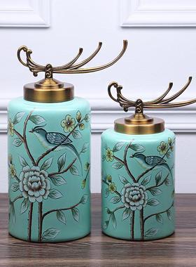 高档欧陶式样瓷储物居罐客厅玄关柜电视摆设美式家装饰品板房间摆