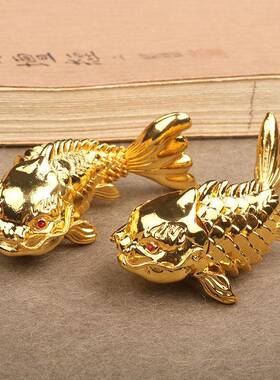 创意纯黄铜龙鲤鱼茶宠办公室桌面年年有余 余手把件活动红龙小摆