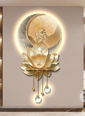 2025新款轻奢玄关装饰画高级感立体壁灯画入户走道挂画福鹿九鱼图