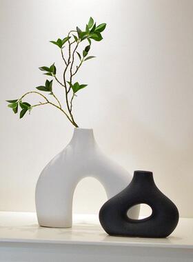 现代北欧黑白艺术陶瓷花瓶玄关假花样板房装饰电视柜酒柜摆件酒店