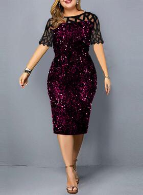 Summer sequin oversized women dress 亮片大尺码女装短袖洋装