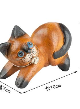 泰国木雕工艺品东南亚木质可爱猫咪装饰桌面小摆件景点旅游纪念品