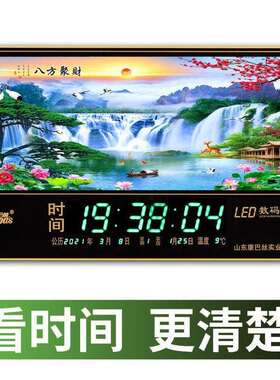 新款数码万年历更电子钟表挂墙家合金流水生财插电