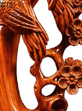 【7388人收藏】花梨实木喜上眉梢摆件木雕花鸟根雕客厅装饰品红木