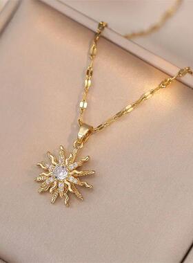 Rotating Flower Pendant Stainless Steel Chains Necklaces For