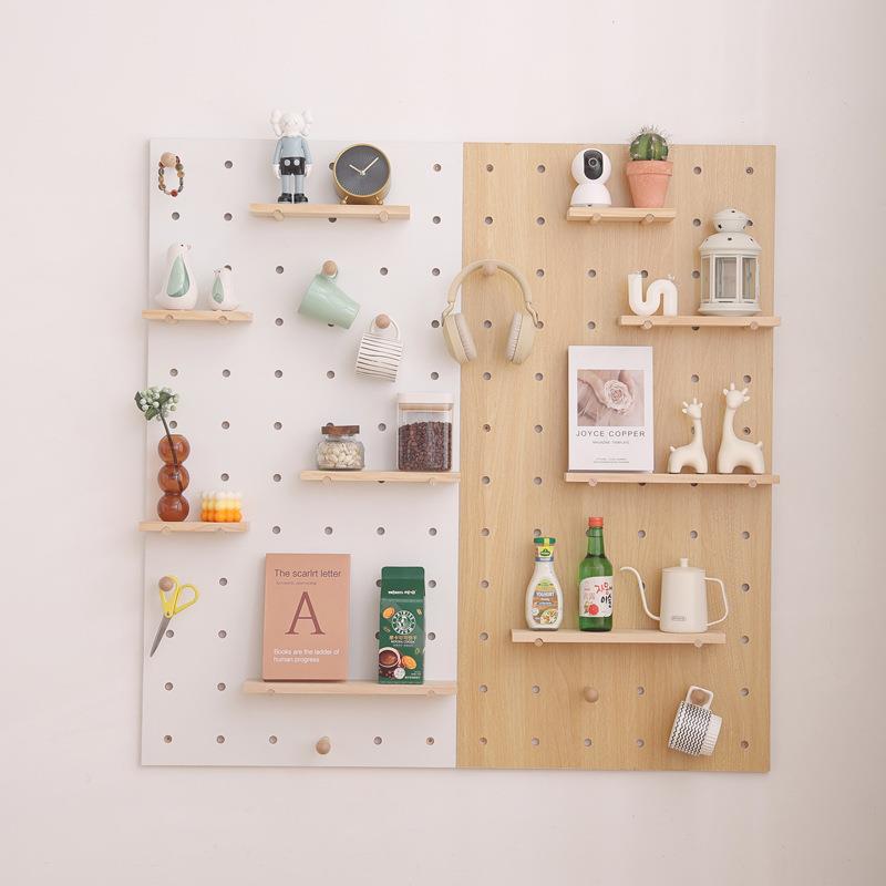 Hole board solid wood wall display rack decorative partition storage rack wooden entrance wall bookshelf living room storage rack
