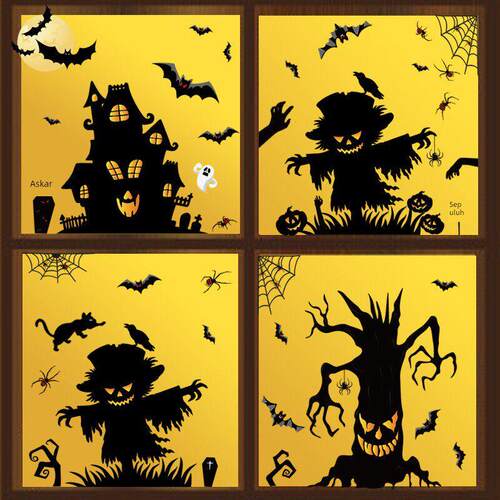 Decorate scary Halloween wall with skull pumpkin stickers - 图2