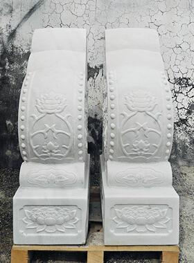 石雕汉白玉抱鼓石门墩一对浮雕牡丹花门墩祥云庭院别墅家门口摆件