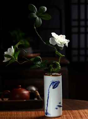 景德镇青花瓷花瓶饰品水花插花插花之家新中国风茶道小花瓶