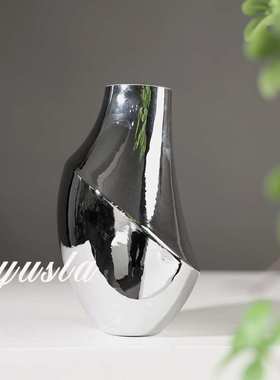 玻璃简约插干花器花瓶摆件别墅样板房客厅茶几餐厅吧台柜软装饰品