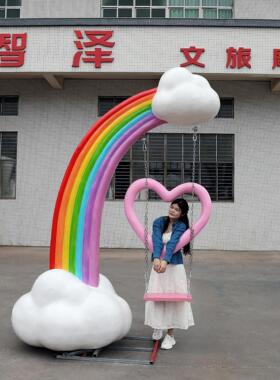 网红装CRC云朵秋千玻璃钢雕塑区公园露营地卡花朵相框落地饰摆景