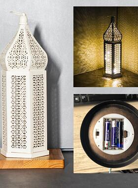 跨境led铁艺风灯古铜镂空灯笼家居氛围摆件装饰灯可悬挂六角铁制