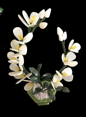 天然玉石兰花盆景 客厅办公室摆件现代装饰品玉器工艺品仿真植物