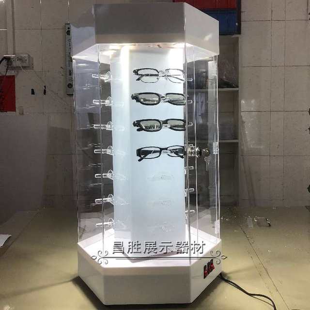 Glasses display cabinet sunglasses sunglasses display rack rotating booth with light dustproof shelves transparent acrylic display cabinet