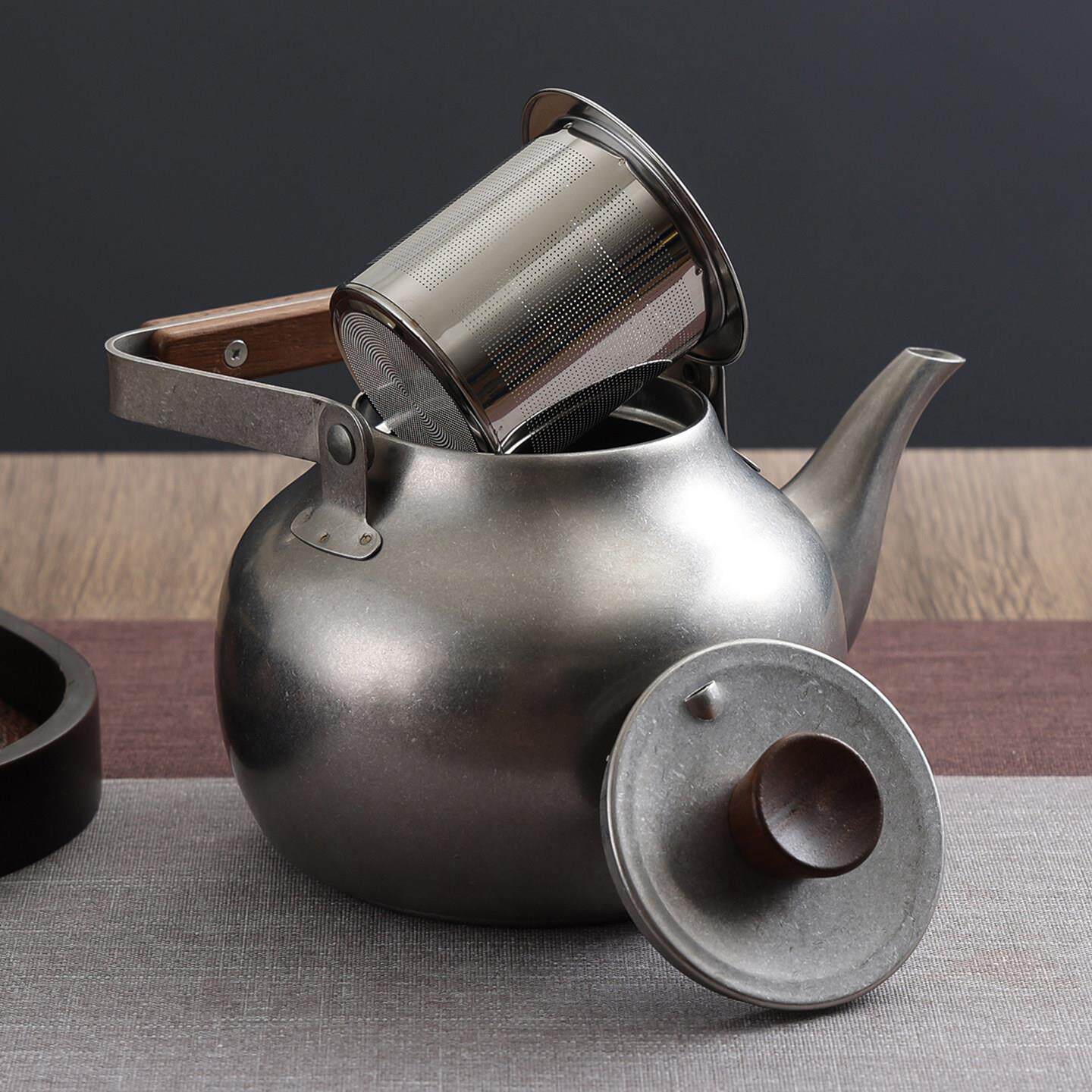 Retro stainless steel tea kettle restaurant industrial tea kettle with filter tea set golden tea kettle boiling kettle