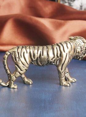 实心黄铜大号老虎桌面摆件百兽生肖虎铜雕工艺礼品摆饰摆饰文玩茶